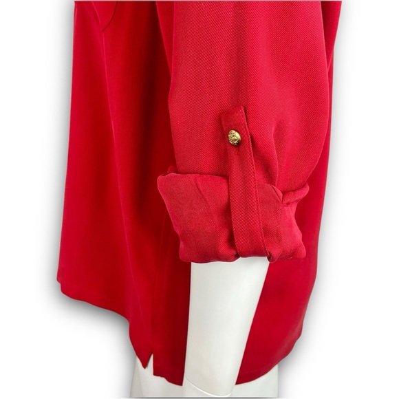 NWOT LAUREN RALPH LAUREN Vtg Embroidered Crest Roll Tab Silk Button Up Shirt Red - Picture 9 of 14